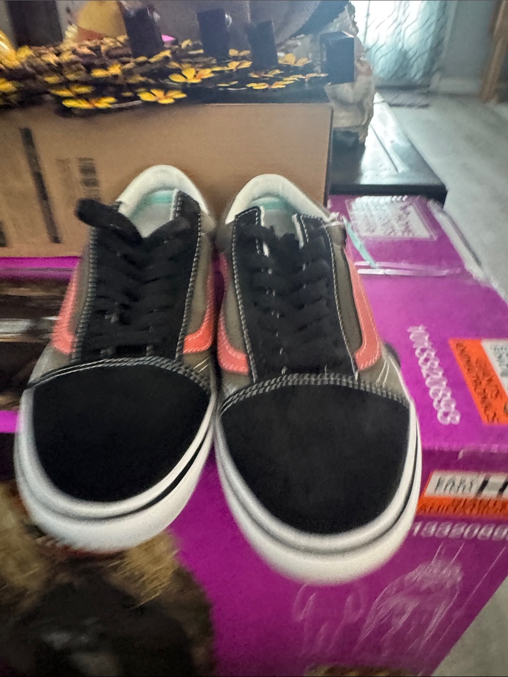 Vans Black and Pink Low-Top Sneakers